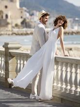 Charming White V-Neck Sleeveless Satin Long Jump Suit